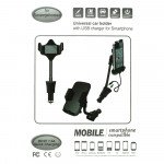 Wholesale Car Mount Holder with USB Charger (Long Black)